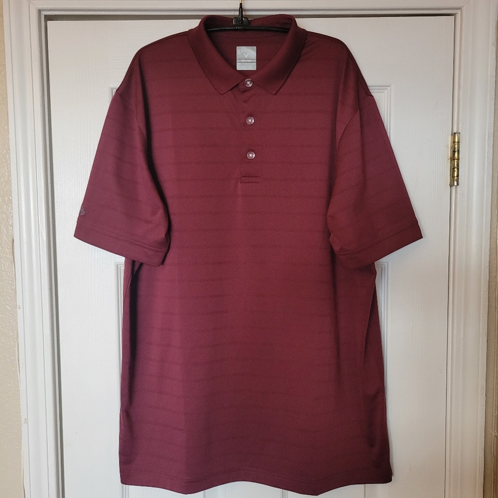 Callaway Men's Golf Polo Shirt Button Top Burgandy Size L